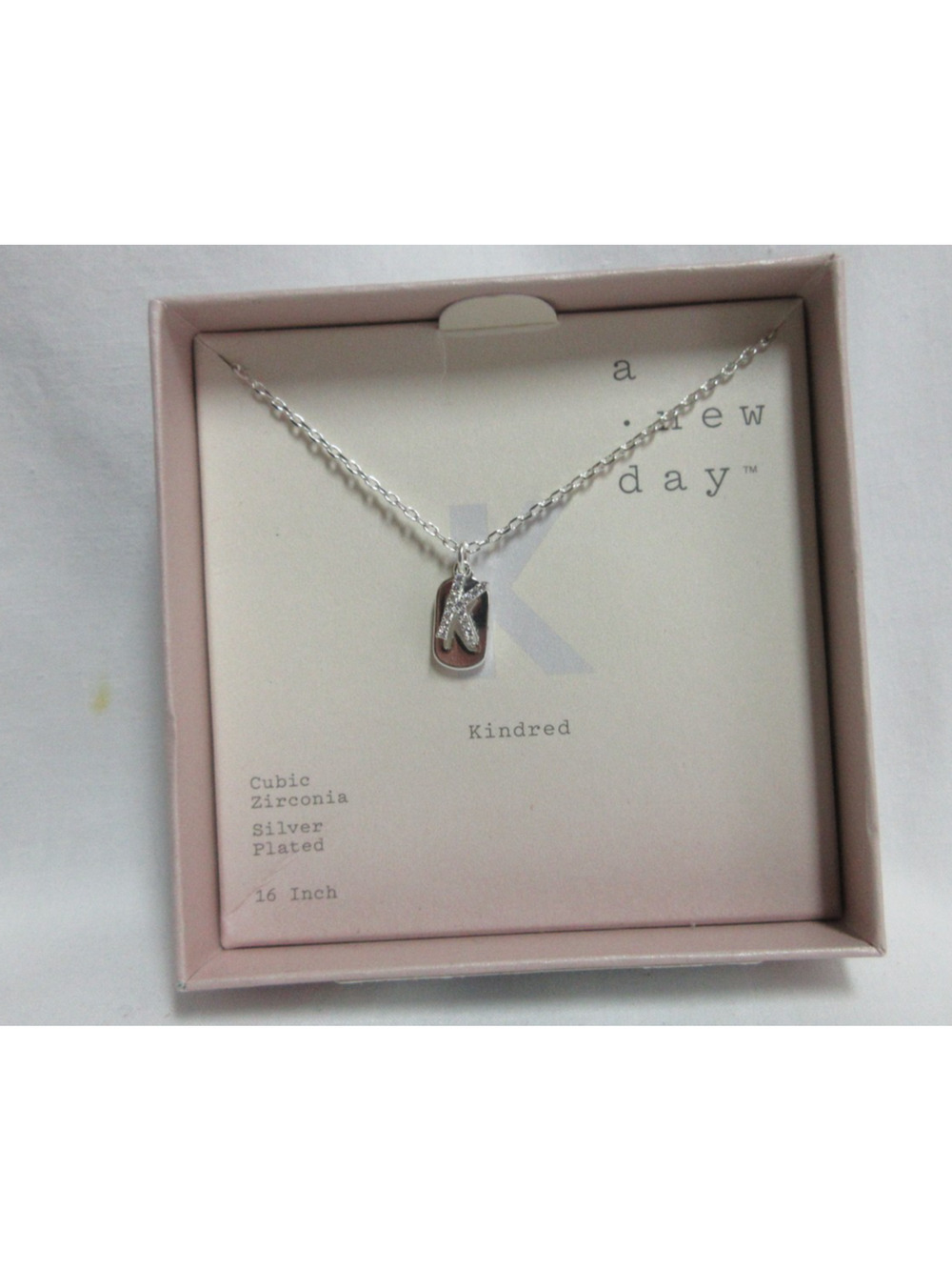 A New Day K, Necklace 16” Necklace Silver Plated Cubic Zirconia NEW Kindred